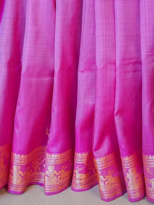 The Gold Weave Balucheri Silk Sarees - Pink Colour With Golden Work image 2