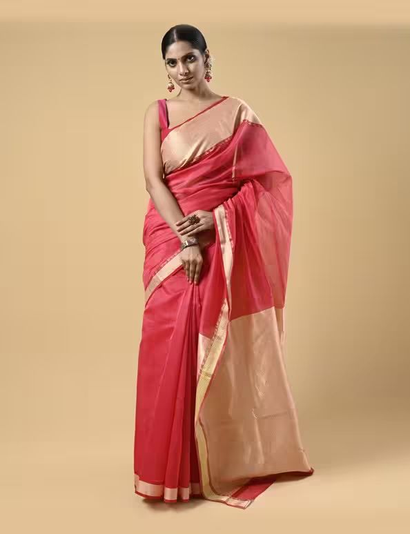 Dark Coral Chanderi Saree image 2