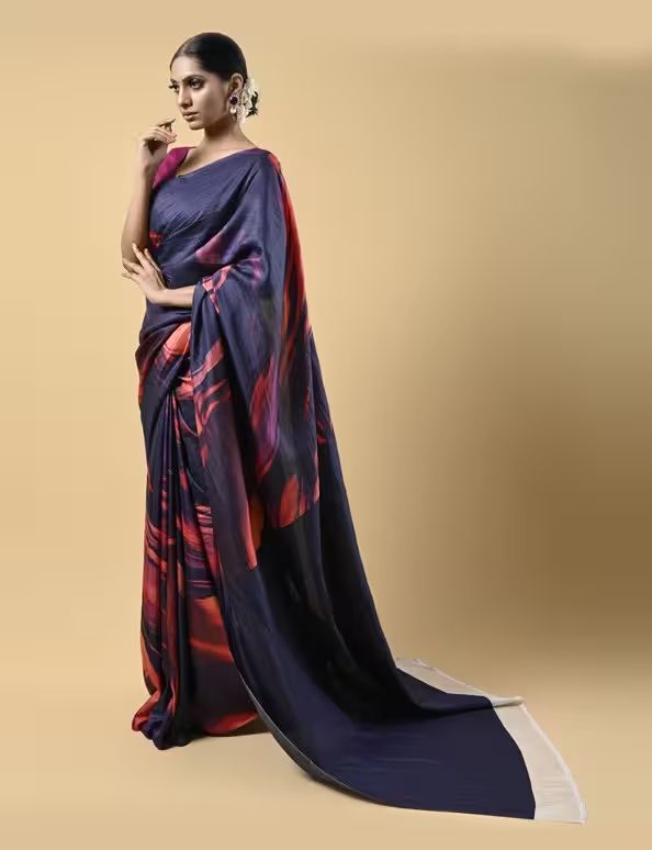Black Abstract Print Saree image 2