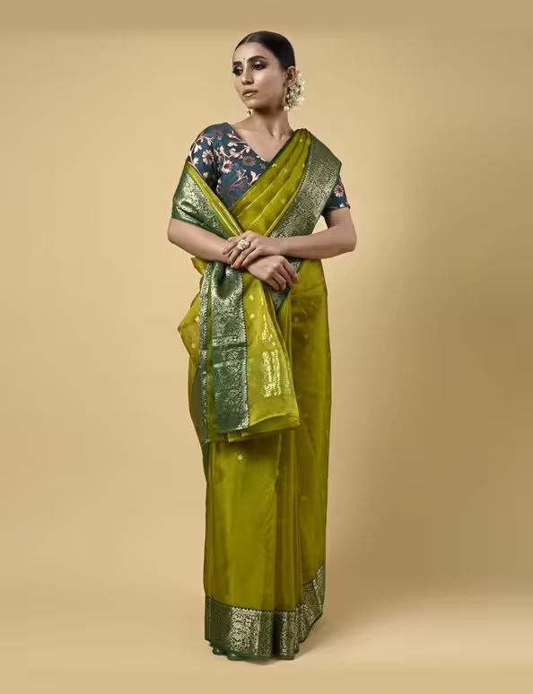 Olive Green Chanderi Saree image 2