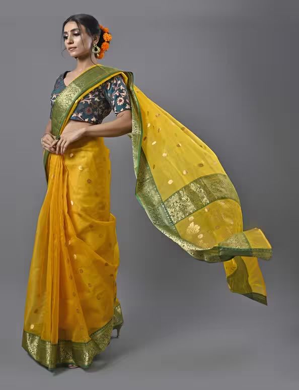 Bright Yellow Chanderi Saree image 2