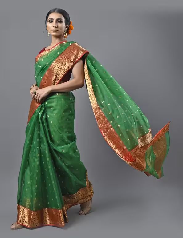 Leaf Green Chanderi Saree image 2