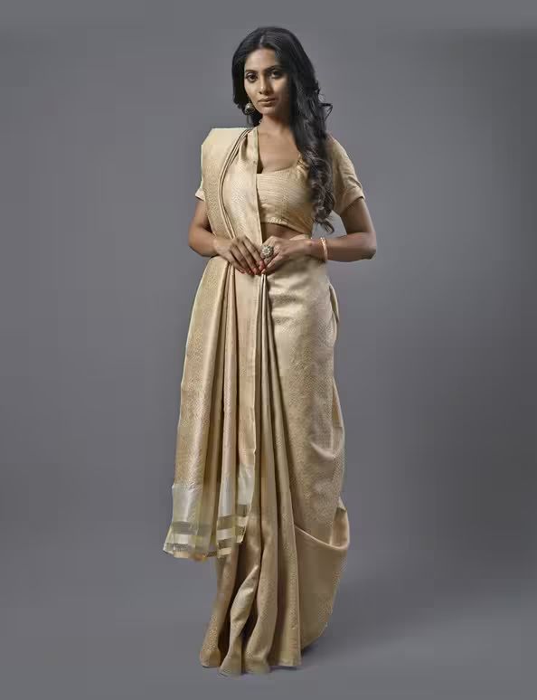 Self Jacquard Golden Saree image 2
