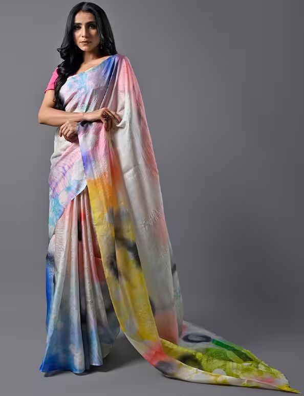 Multicolor Abstract Digital Print Saree image 2