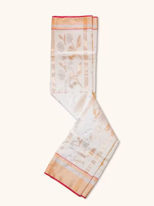The Gold Weave Chanderi Silk Sarees With Golf Flower Print And Golden Border image 4