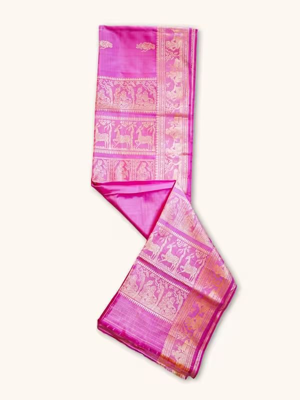 The Gold Weave Balucheri Silk Sarees - Pink Colour With Golden Work image 3