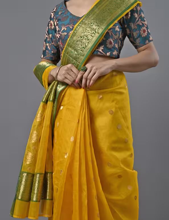 Bright Yellow Chanderi Saree image 3
