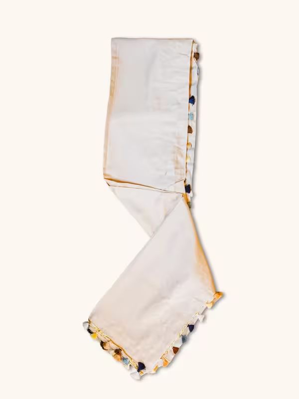 The Gold Weave Designer Silk Sarees - Cream Colour With Multiclour Tassels image 4