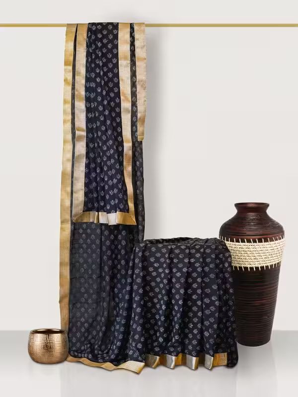 The Gold Weave Banarsi Sarees - Black With Handpainted Art Work