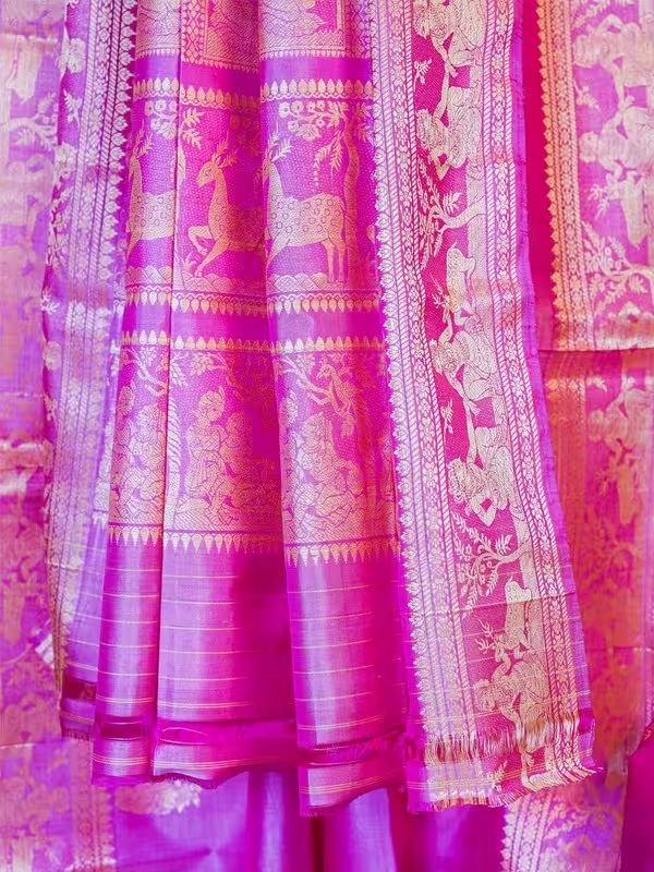 The Gold Weave Balucheri Silk Sarees - Pink Colour With Golden Work image 4