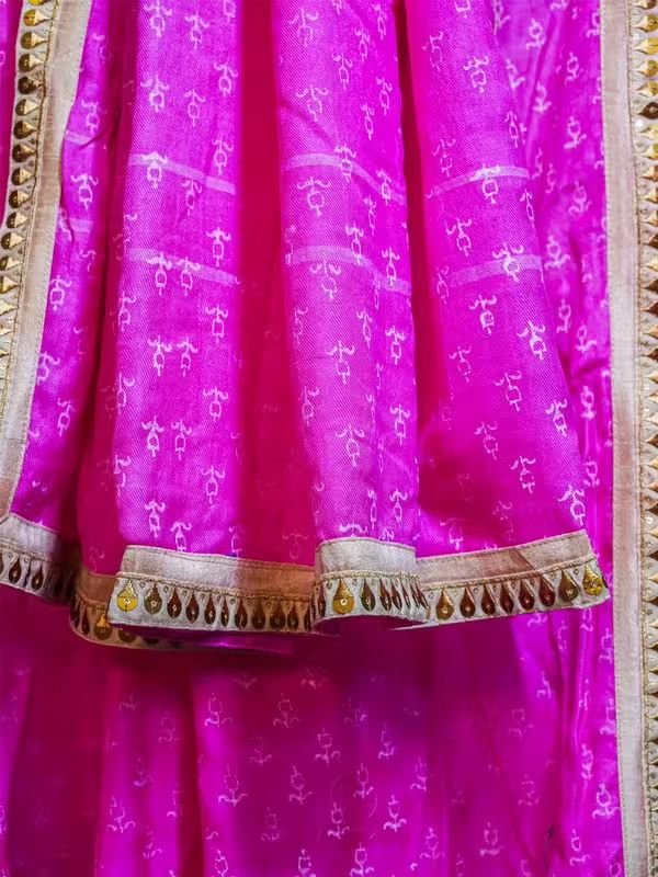 The Gold Weave Gotta Patti Sarees - Pink Colour With Golden Work At Borders image 4