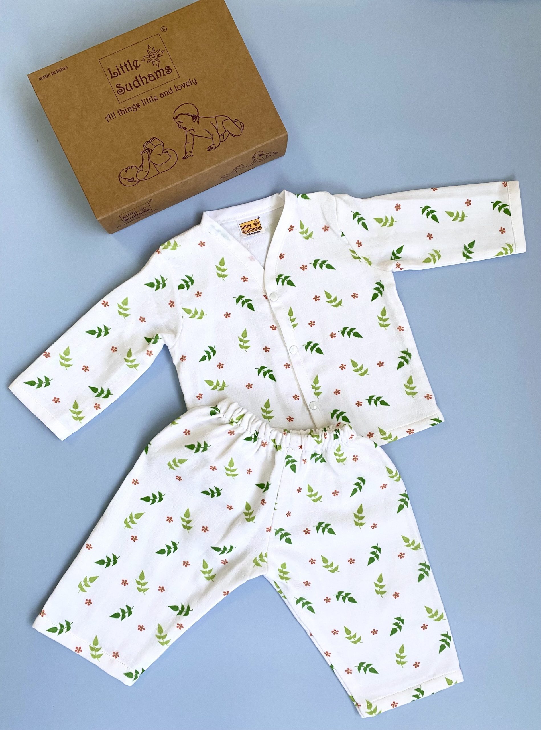 Organic Muslin Cotton Full-sleeve Set (LEAVES & Flowers) image 3