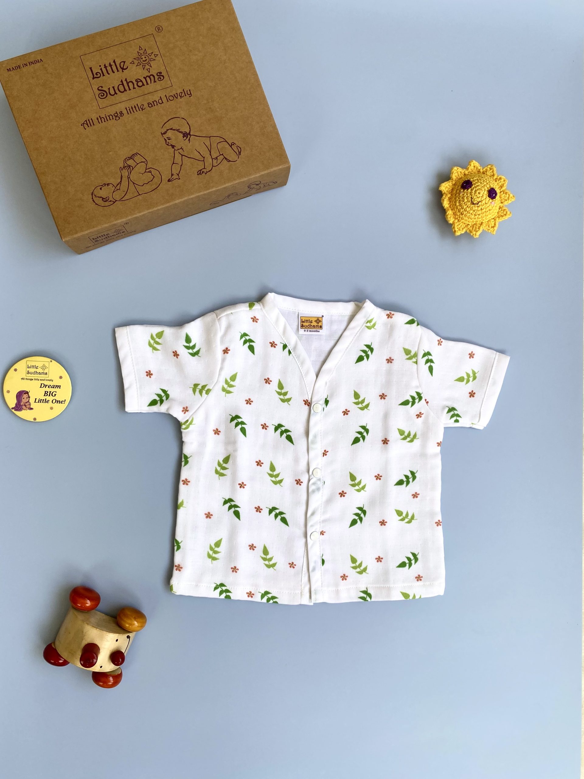 Organic Muslin Cotton Short-sleeve Set (LEAVES & Flowers) image 2