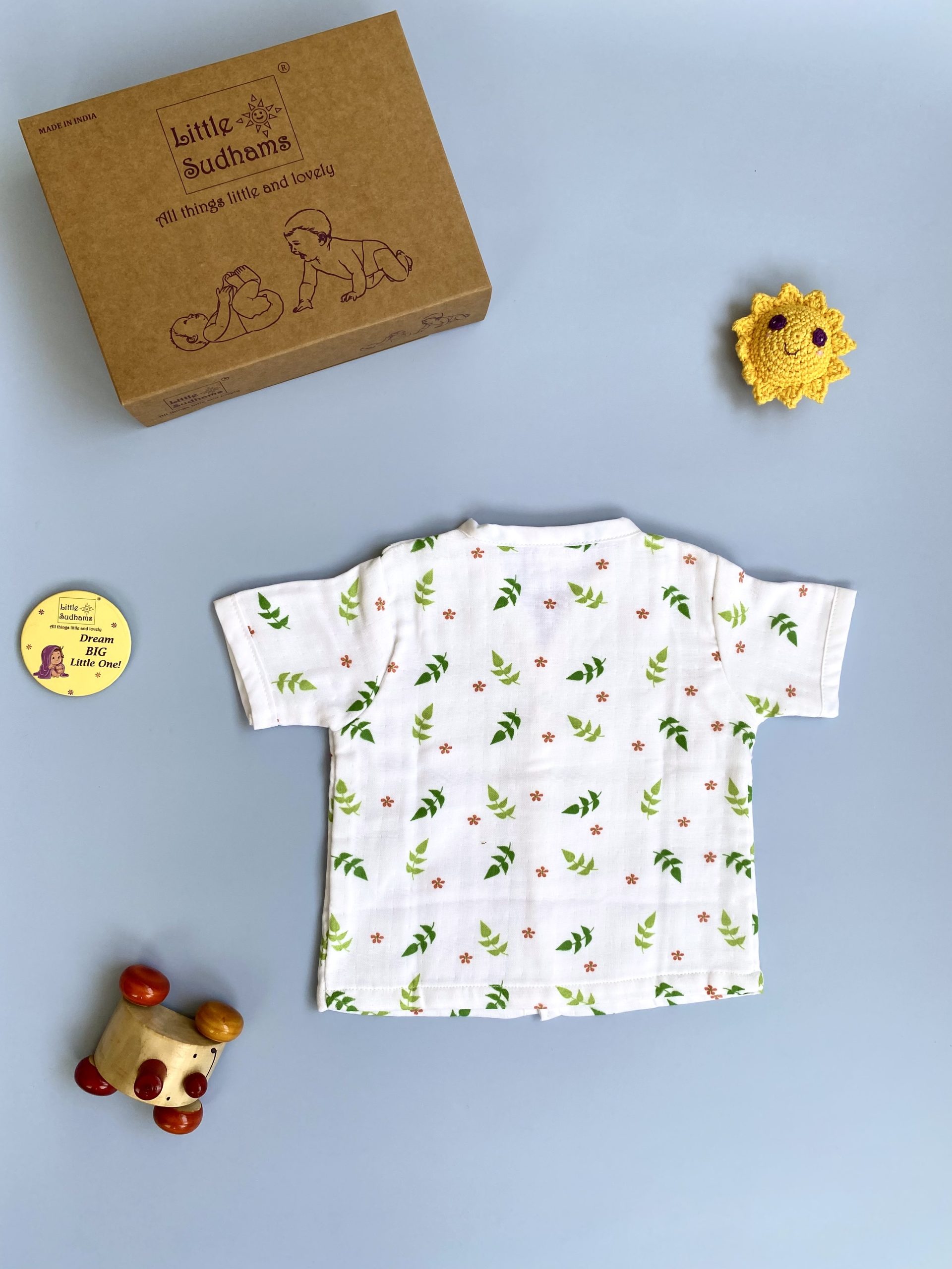 Organic Muslin Cotton Short-sleeve Set (LEAVES & Flowers) image 3