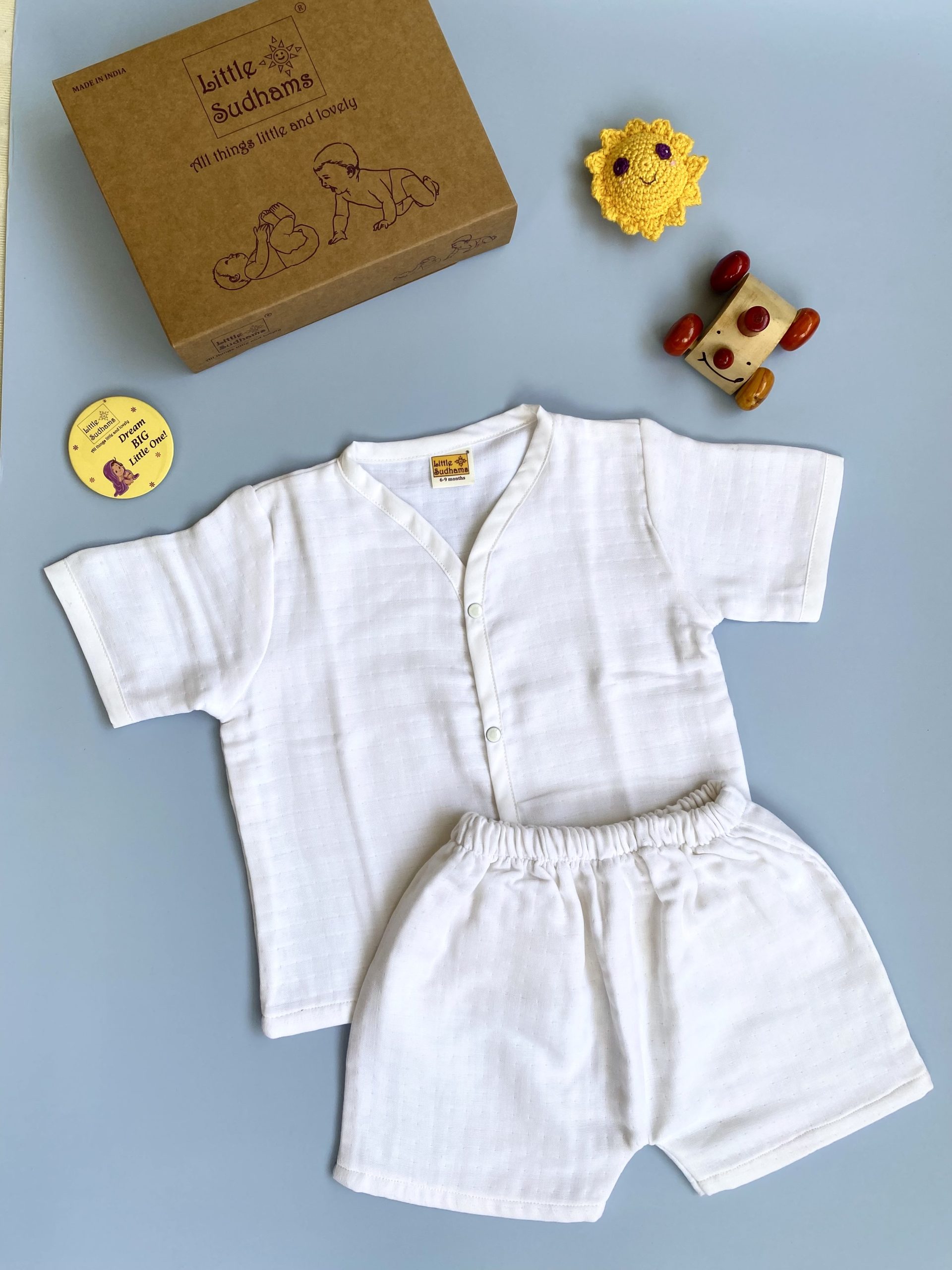 Organic Muslin Cotton Short-sleeve Set (PLAIN White) image 4