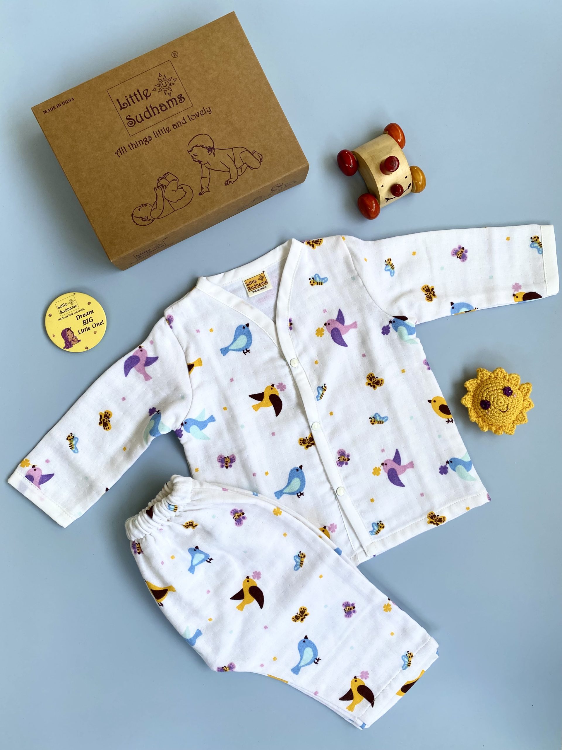Organic Muslin Cotton Full-sleeve Set (BIRDS & Butterflies) image 5
