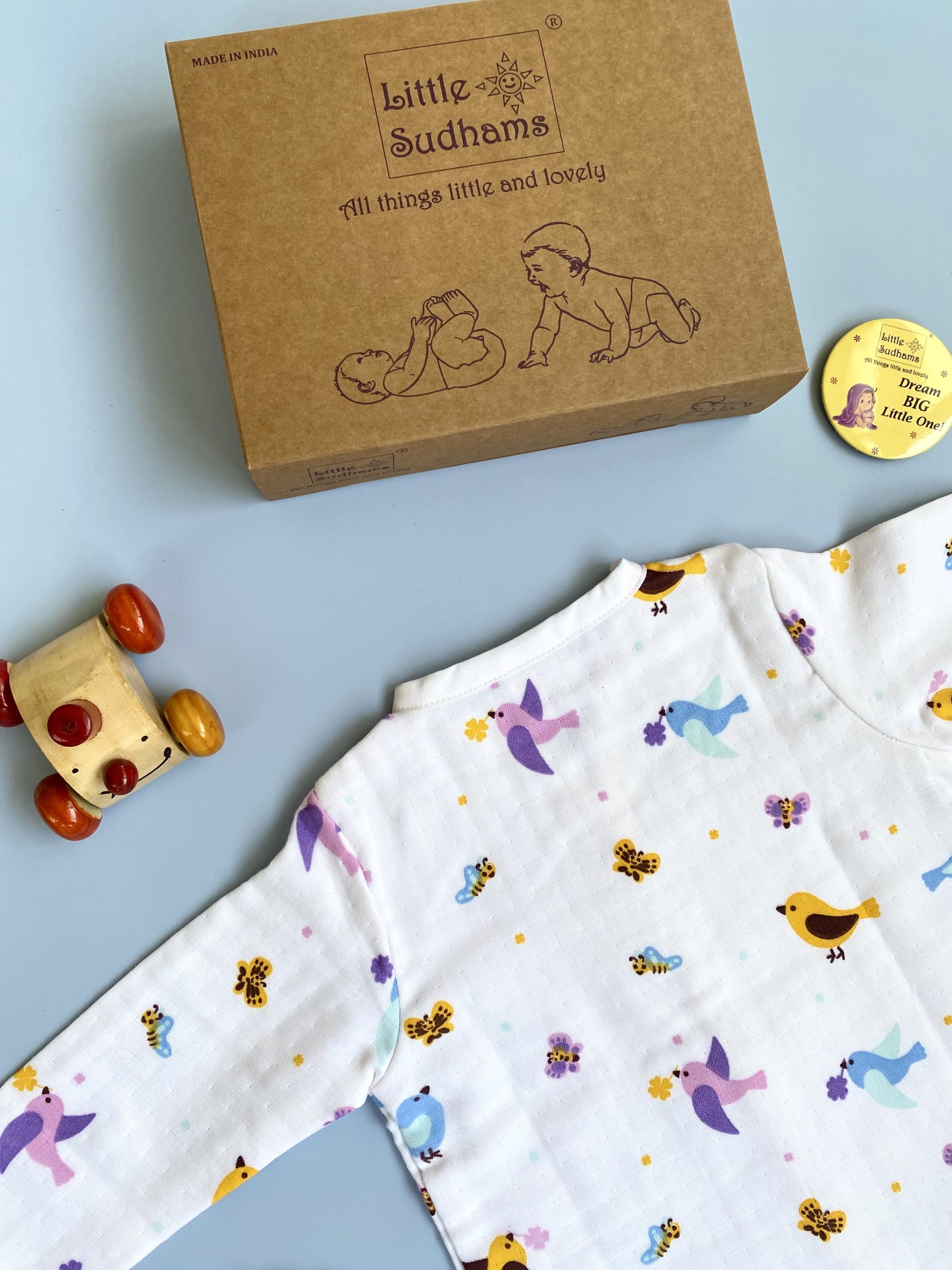 Organic Muslin Cotton Full-sleeve Set (BIRDS & Butterflies) image 9