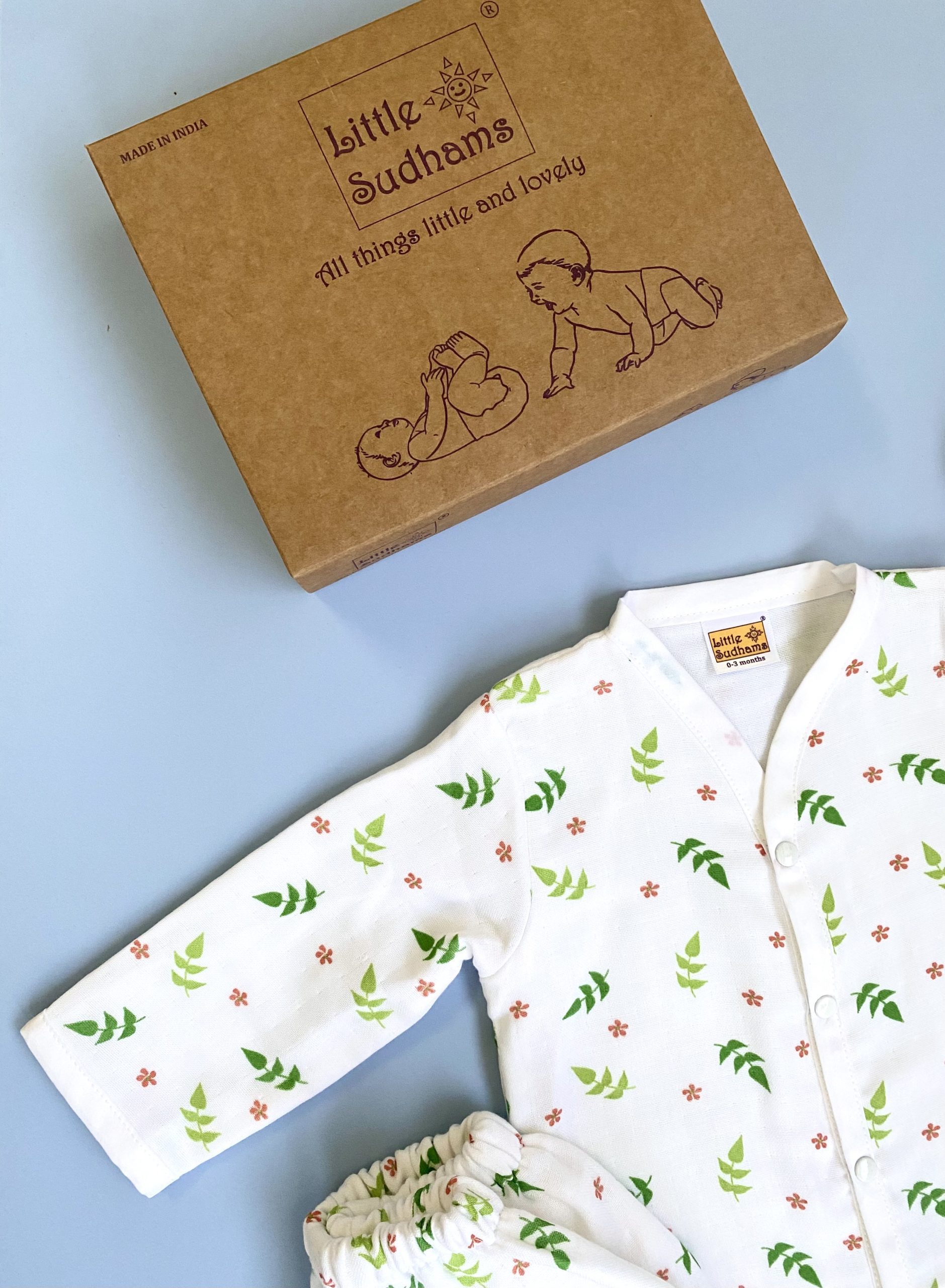 Organic Muslin Cotton Full-sleeve Set (LEAVES & Flowers) image 4
