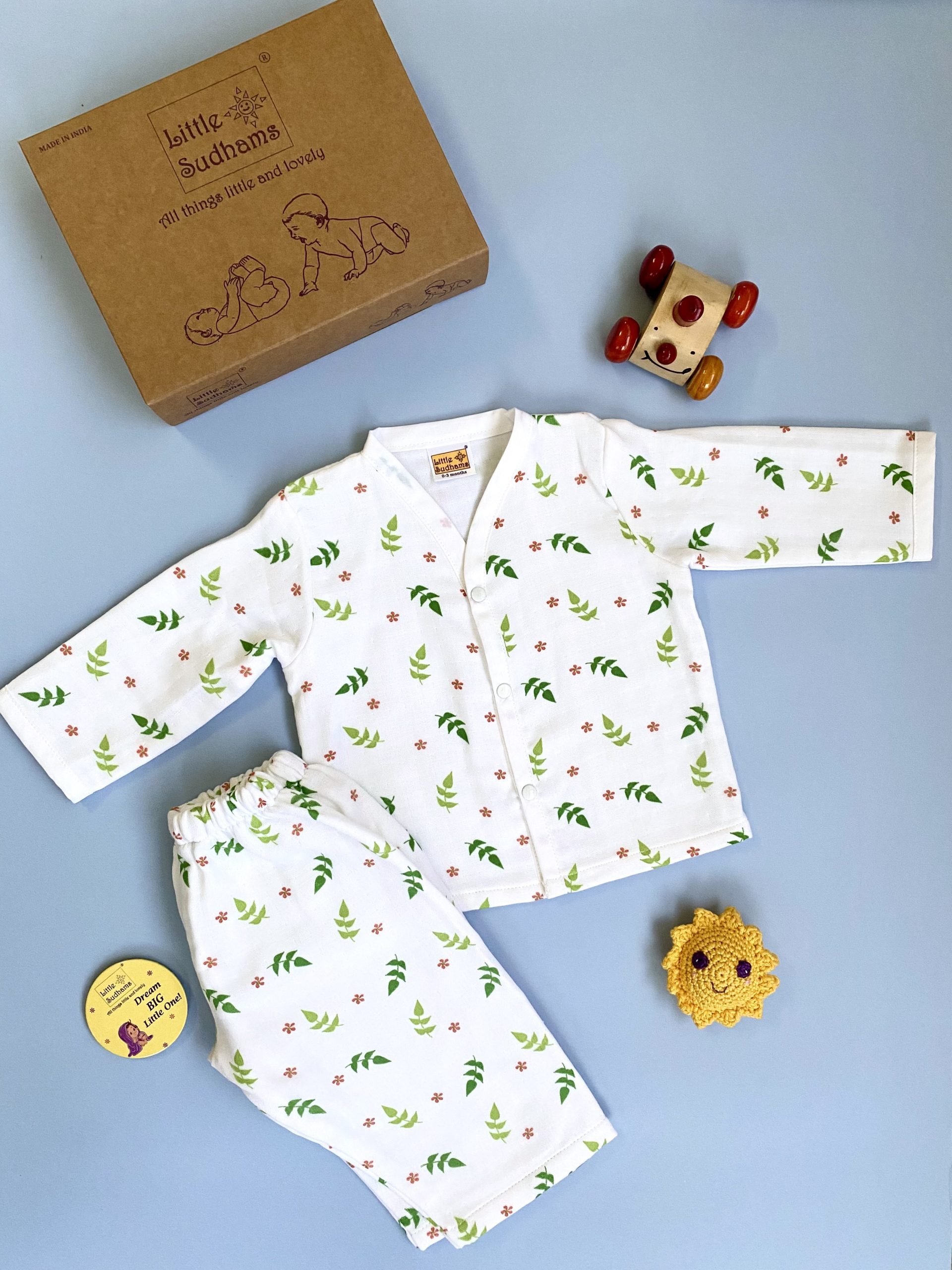 Organic Muslin Cotton Full-sleeve Set (LEAVES & Flowers) image 8