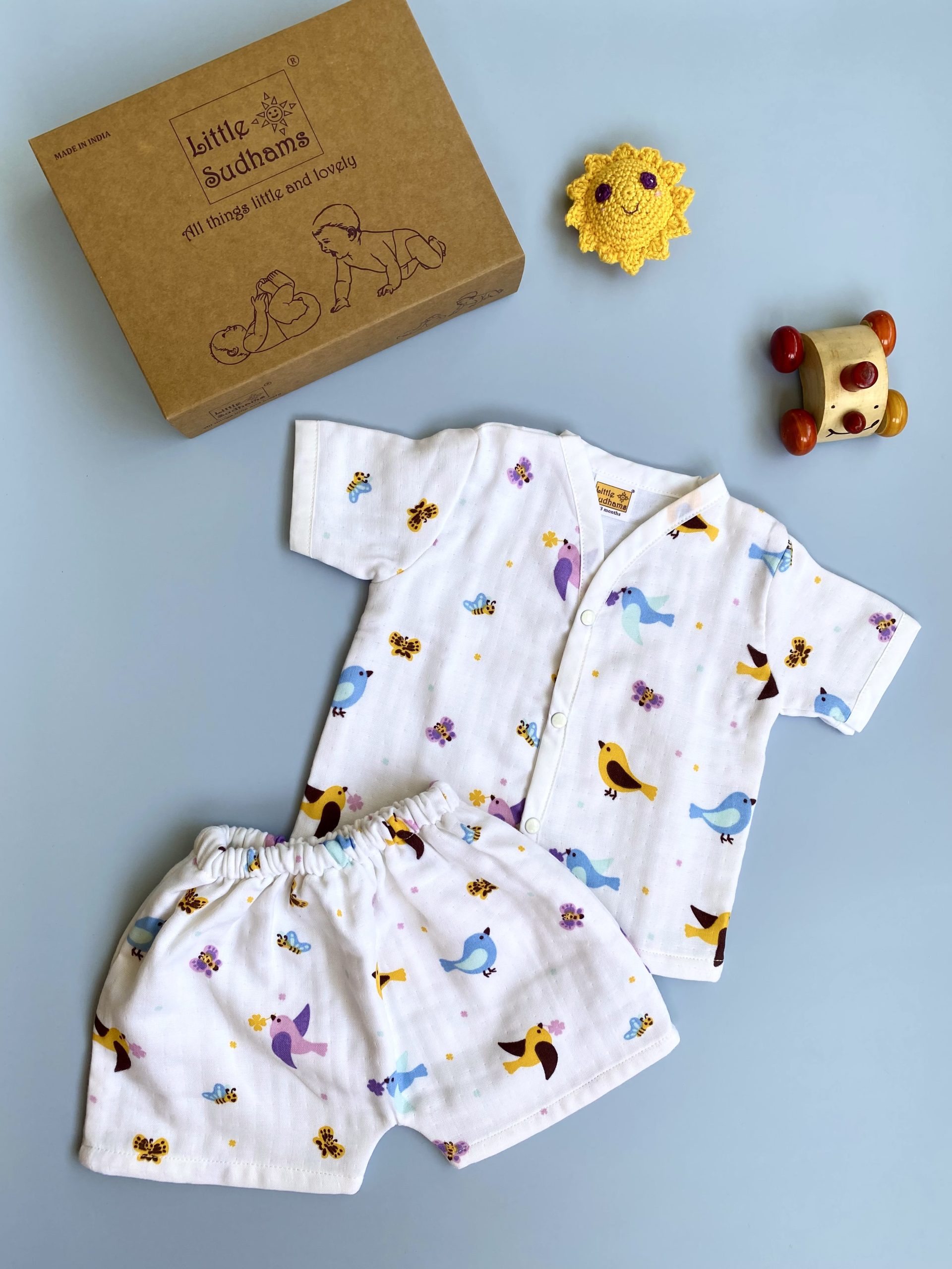 Organic Muslin Cotton Short-sleeve Set (BIRDS & Butterflies) image 6