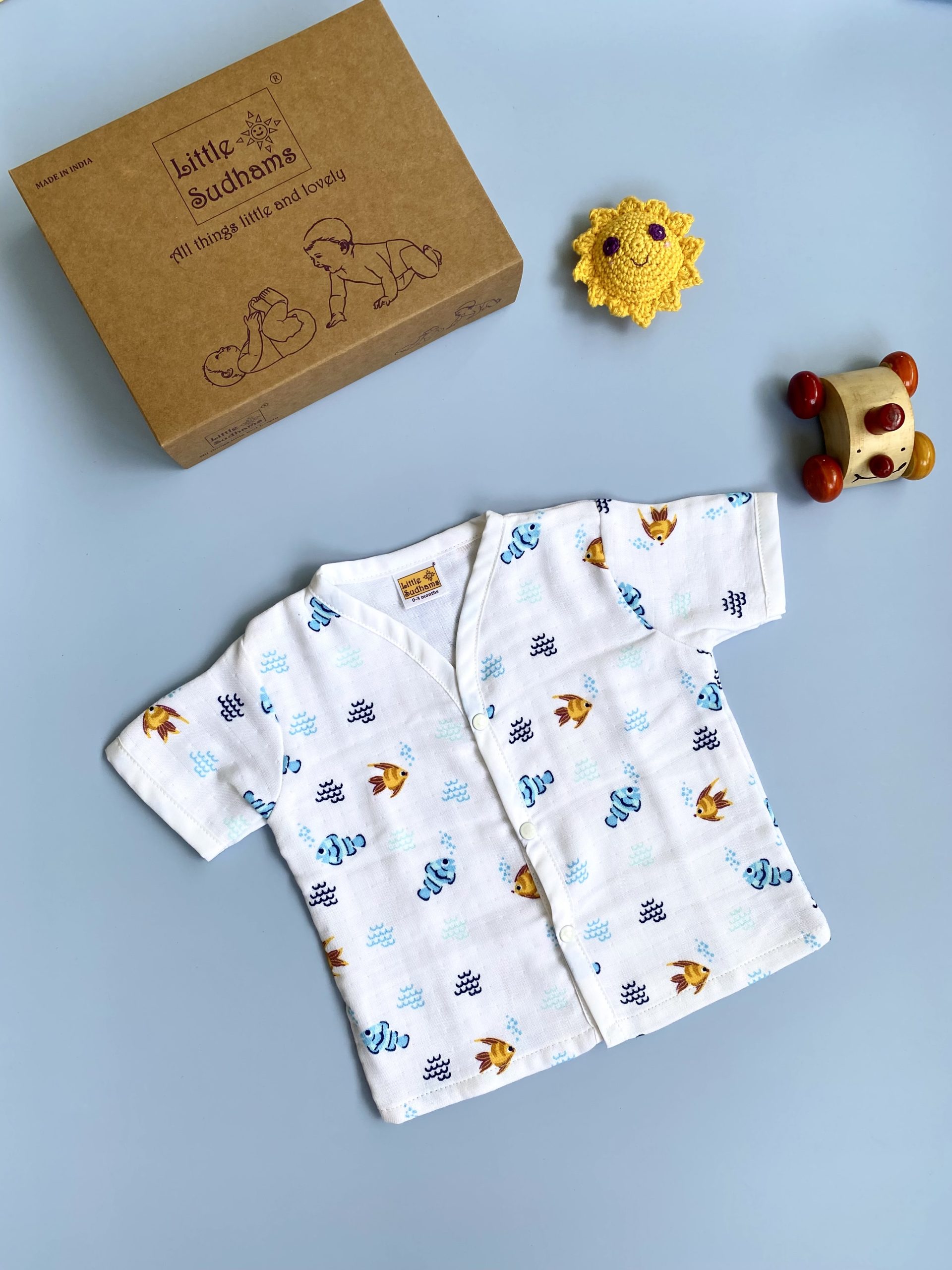 Organic Muslin Cotton Short-sleeve Set (FISHES & Bubbles) image 4