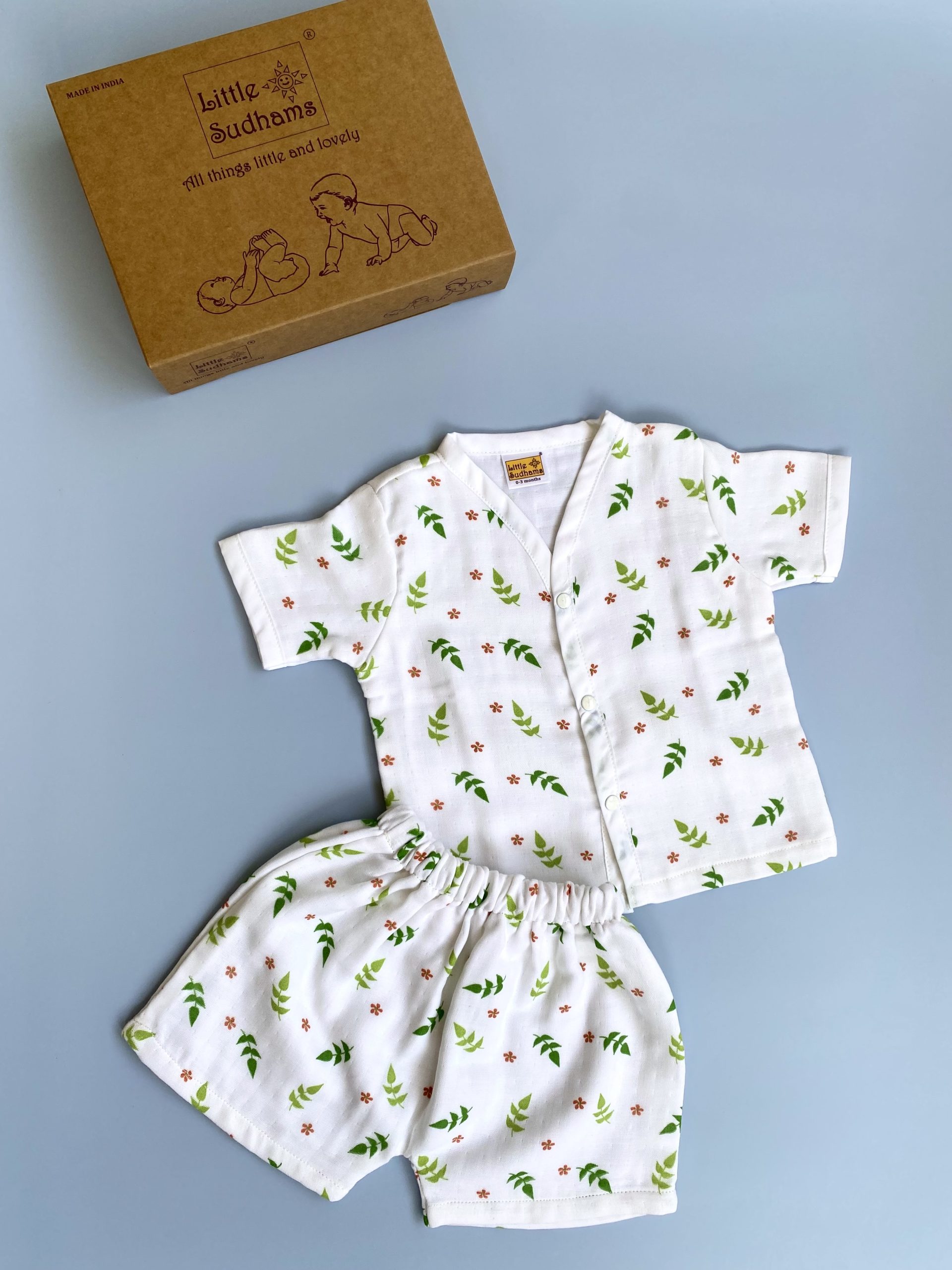 Organic Muslin Cotton Short-sleeve Set (LEAVES & Flowers) image 5