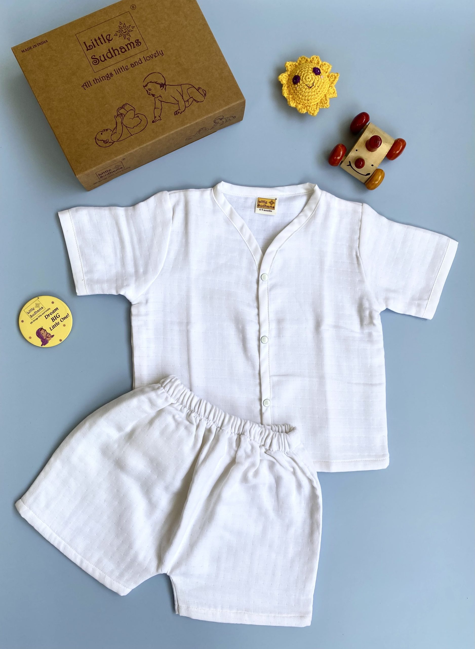 Organic Muslin Cotton Short-sleeve Set (PLAIN White) image 5