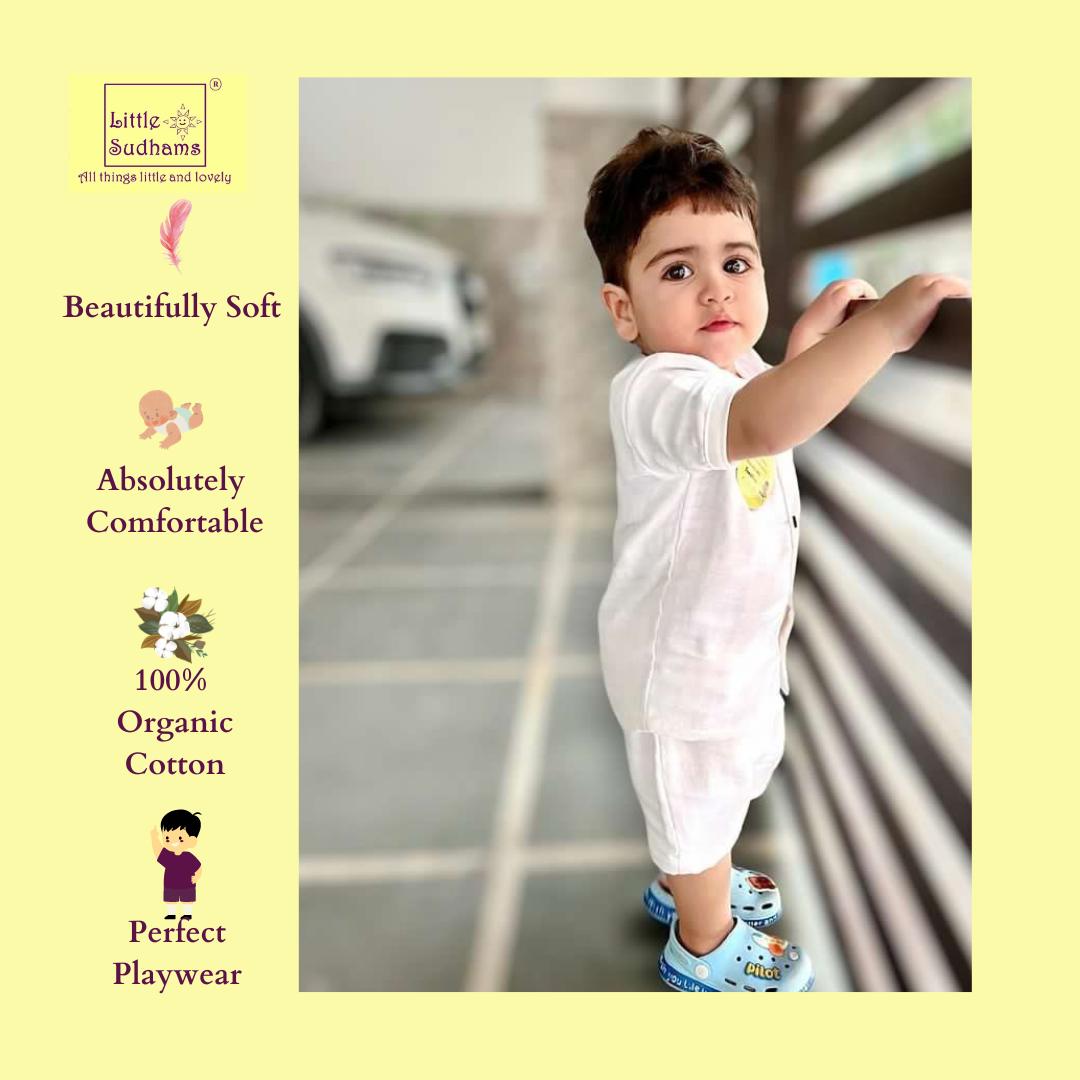 Organic Muslin Cotton Short-sleeve Set (PLAIN White) image 7