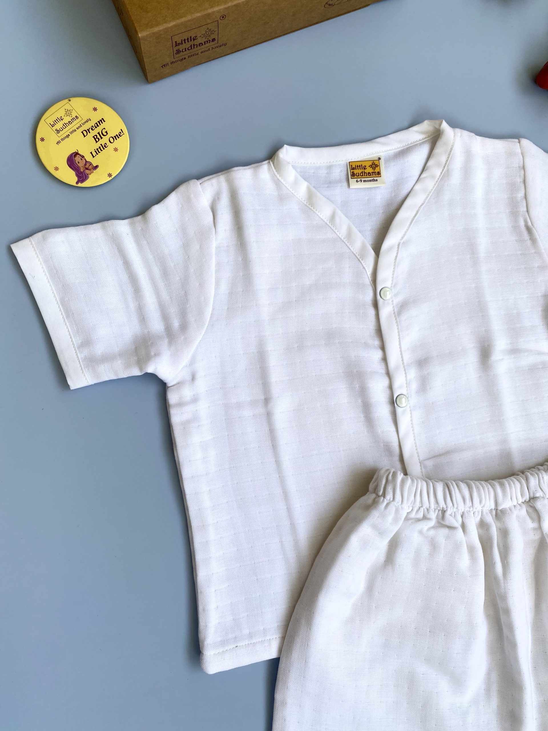 Organic Muslin Cotton Short-sleeve Set (PLAIN White) image 11