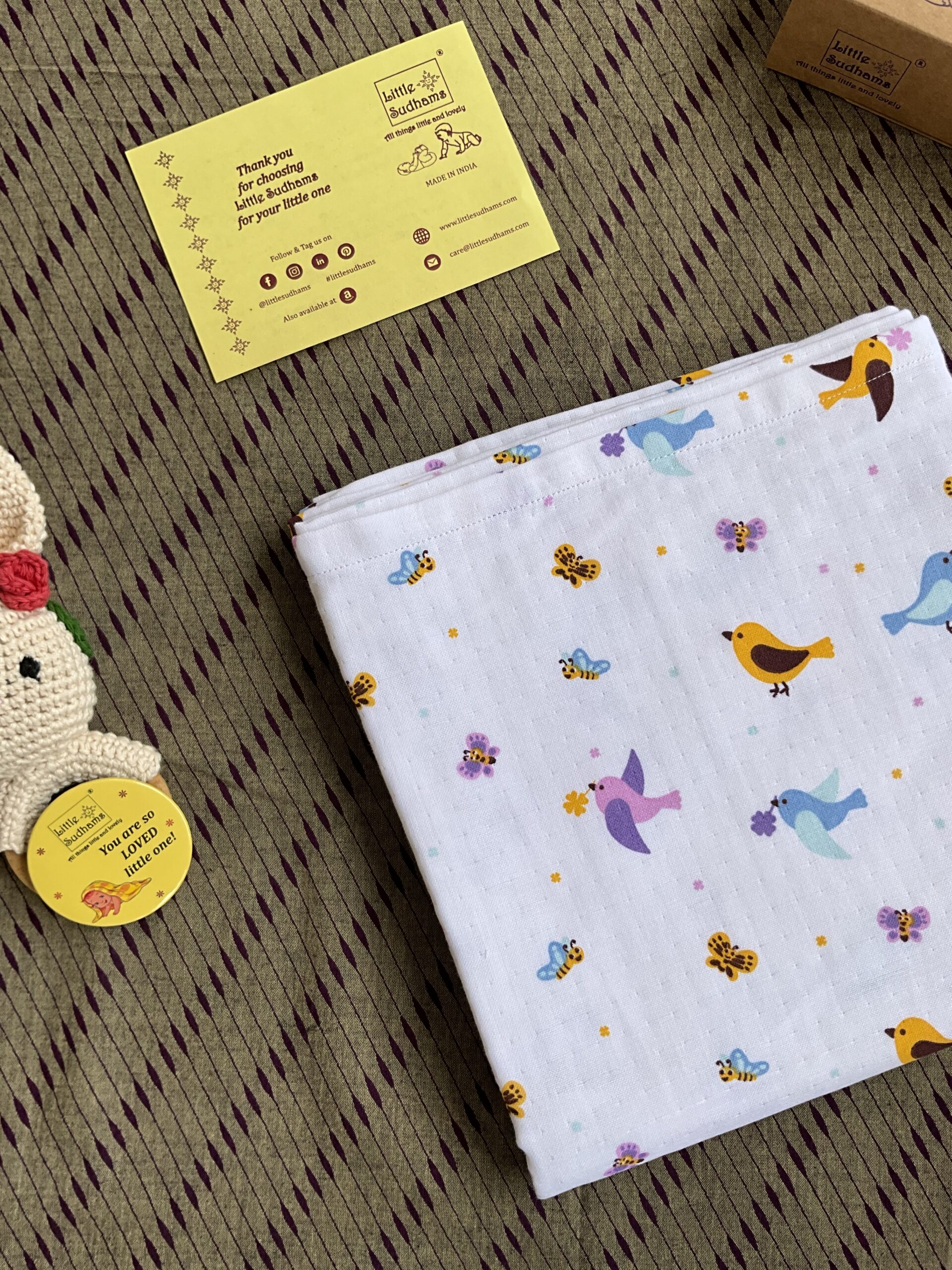 4-LAYERED Muslin Cotton Baby Swaddle Blanket - Birds & Butterflies, 100CM X 100CM image 2