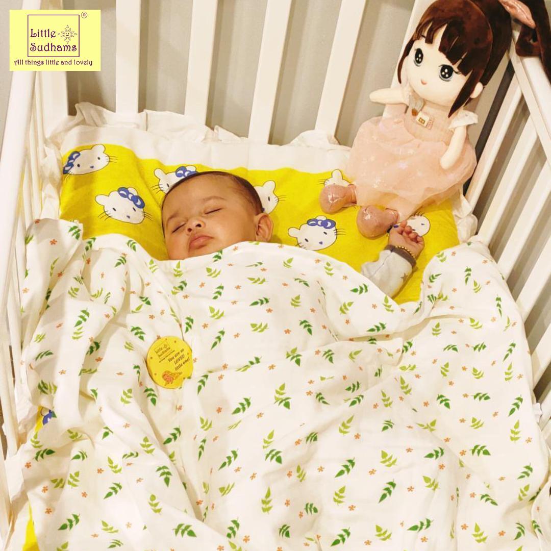 4-LAYERED Muslin Cotton Baby Swaddle Blanket - Leaves & Flowers, 100CM X 100CM image 2