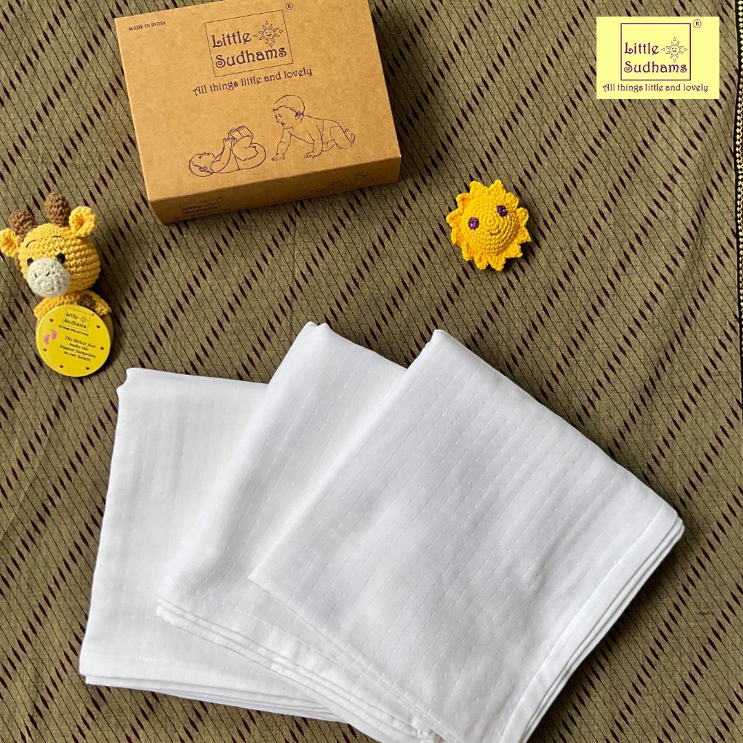 4-LAYERED Muslin Cotton Baby Swaddle Blanket (PACK Of 3 - Plain White) image 2