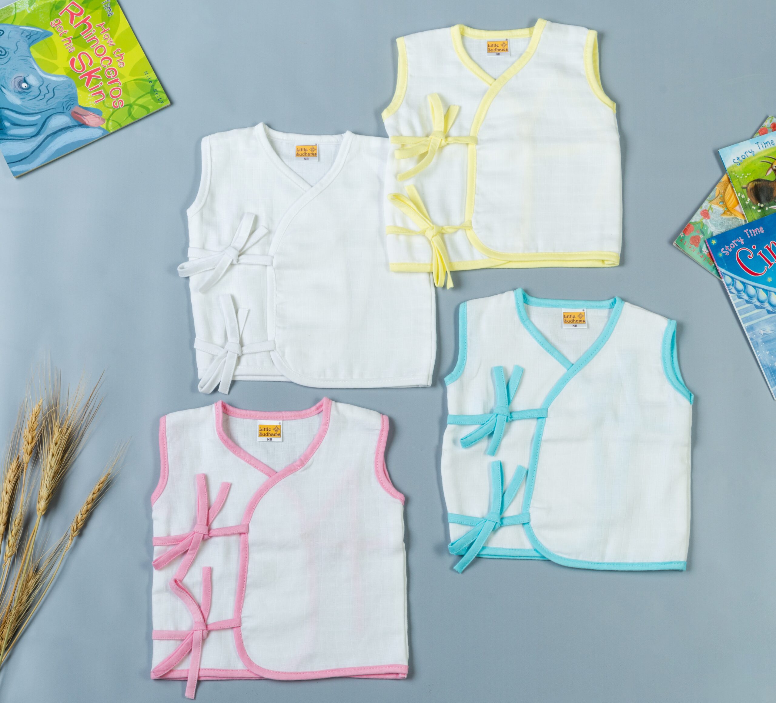 Organic Double Muslin Cotton Baby Sleeveless Tops-assorted1 (PACK Of 4) image 4