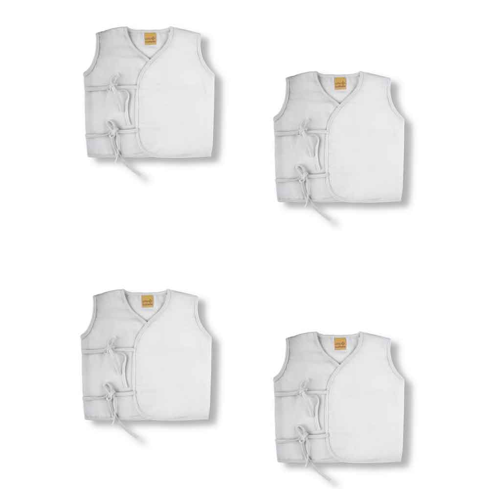 Organic Double Muslin Cotton Baby Sleeveless Tops-white (PACK Of 4) image 3