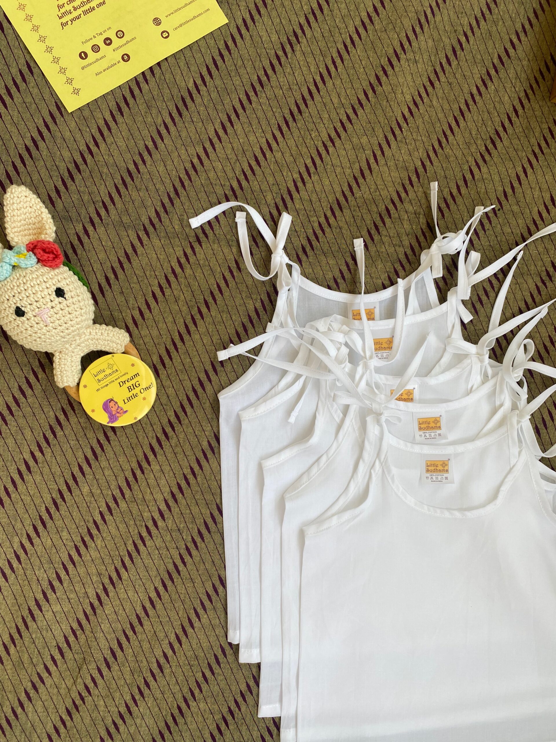 Organic Cotton Newborn Baby Tank Tops (AMNION) - White, Pack Of 5 image 2