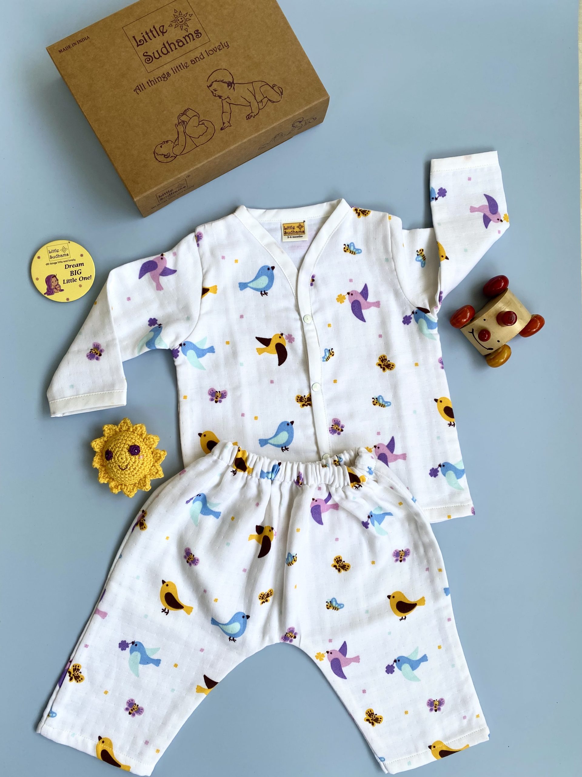 Organic Muslin Cotton Full-sleeve Set (BIRDS & Butterflies) image 12