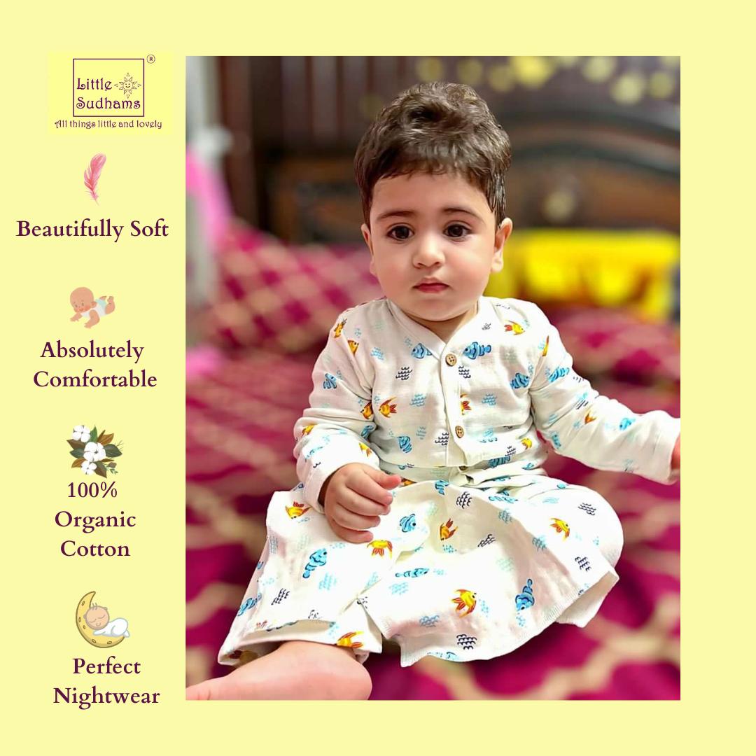 Organic Muslin Cotton Full-sleeve Set (FISHES & Bubbles) image 10