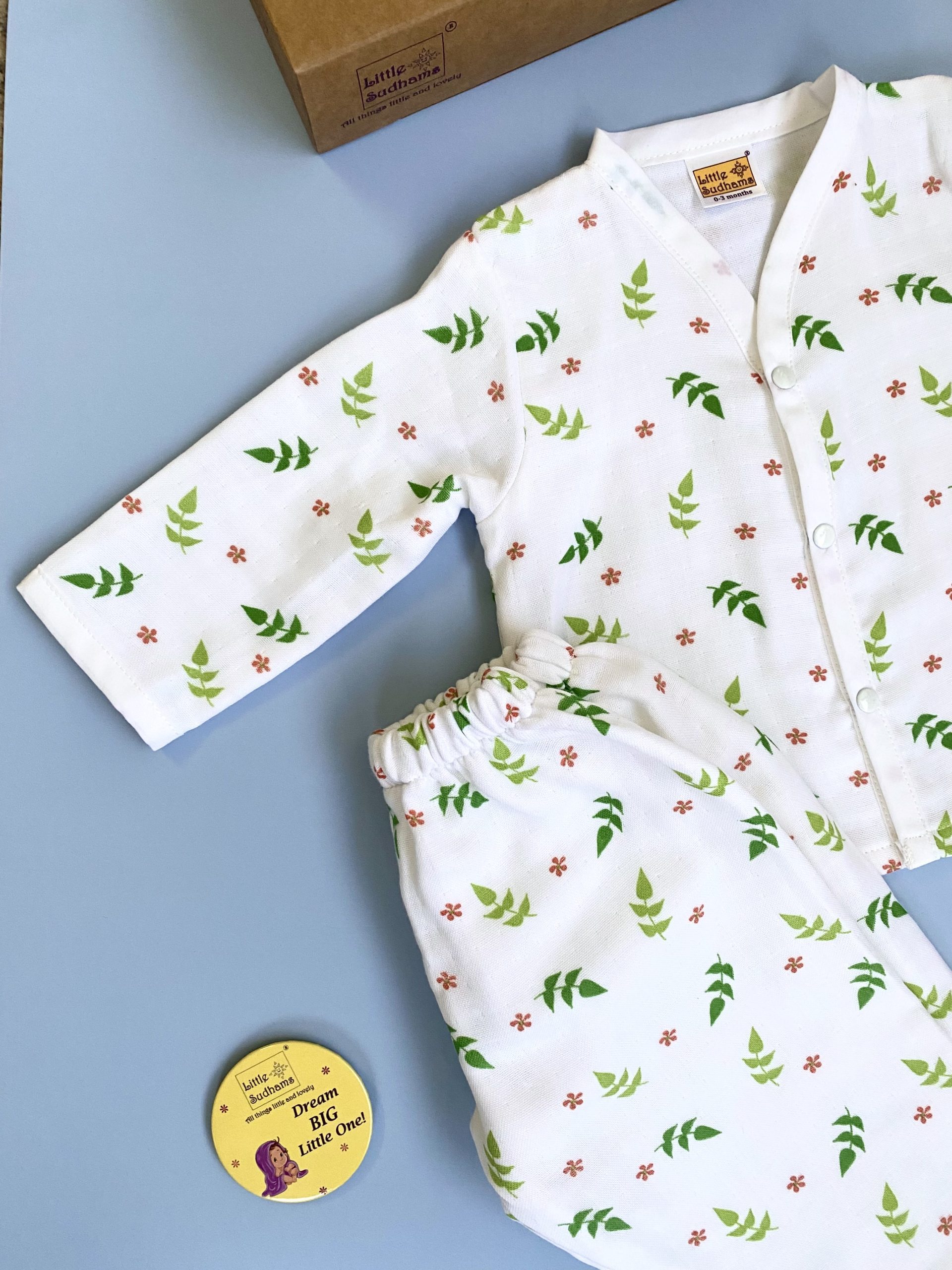 Organic Muslin Cotton Full-sleeve Set (LEAVES & Flowers) image 5