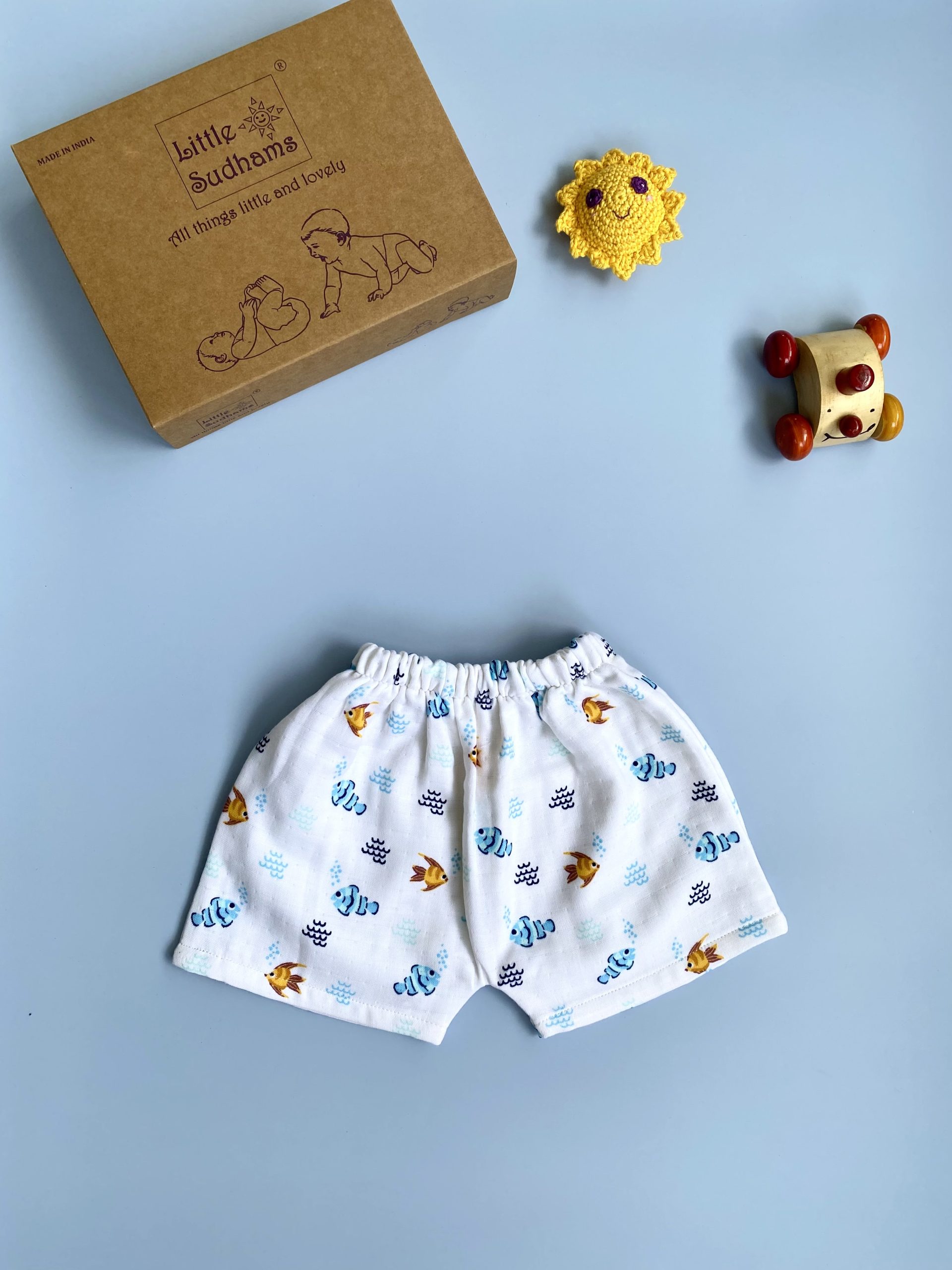 Organic Muslin Cotton Short-sleeve Set (FISHES & Bubbles) image 5