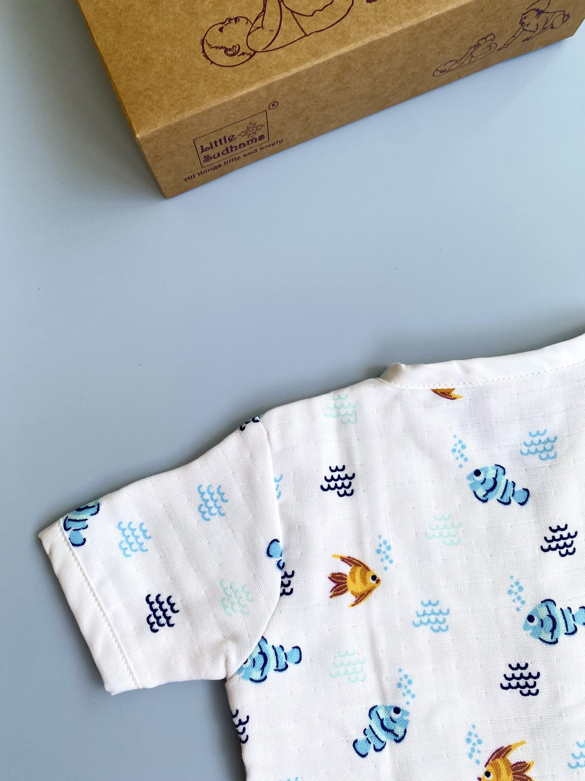 Organic Muslin Cotton Short-sleeve Set (FISHES & Bubbles) image 7