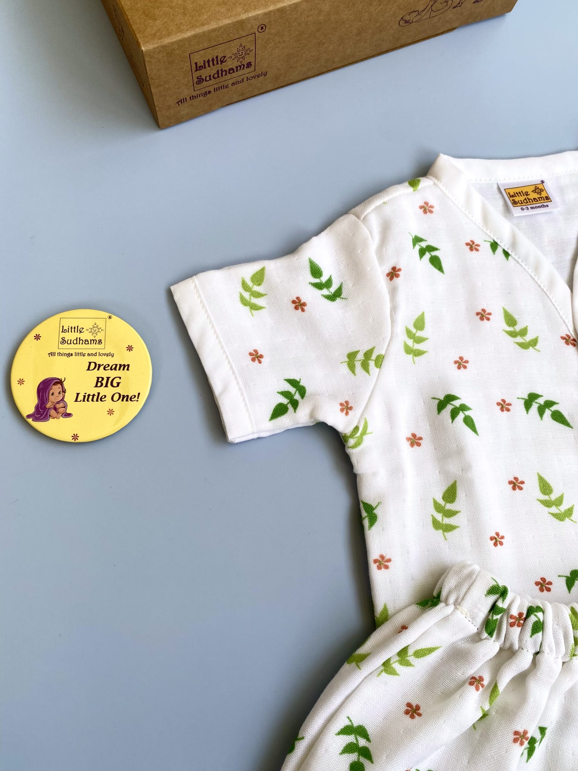Organic Muslin Cotton Short-sleeve Set (LEAVES & Flowers) image 6