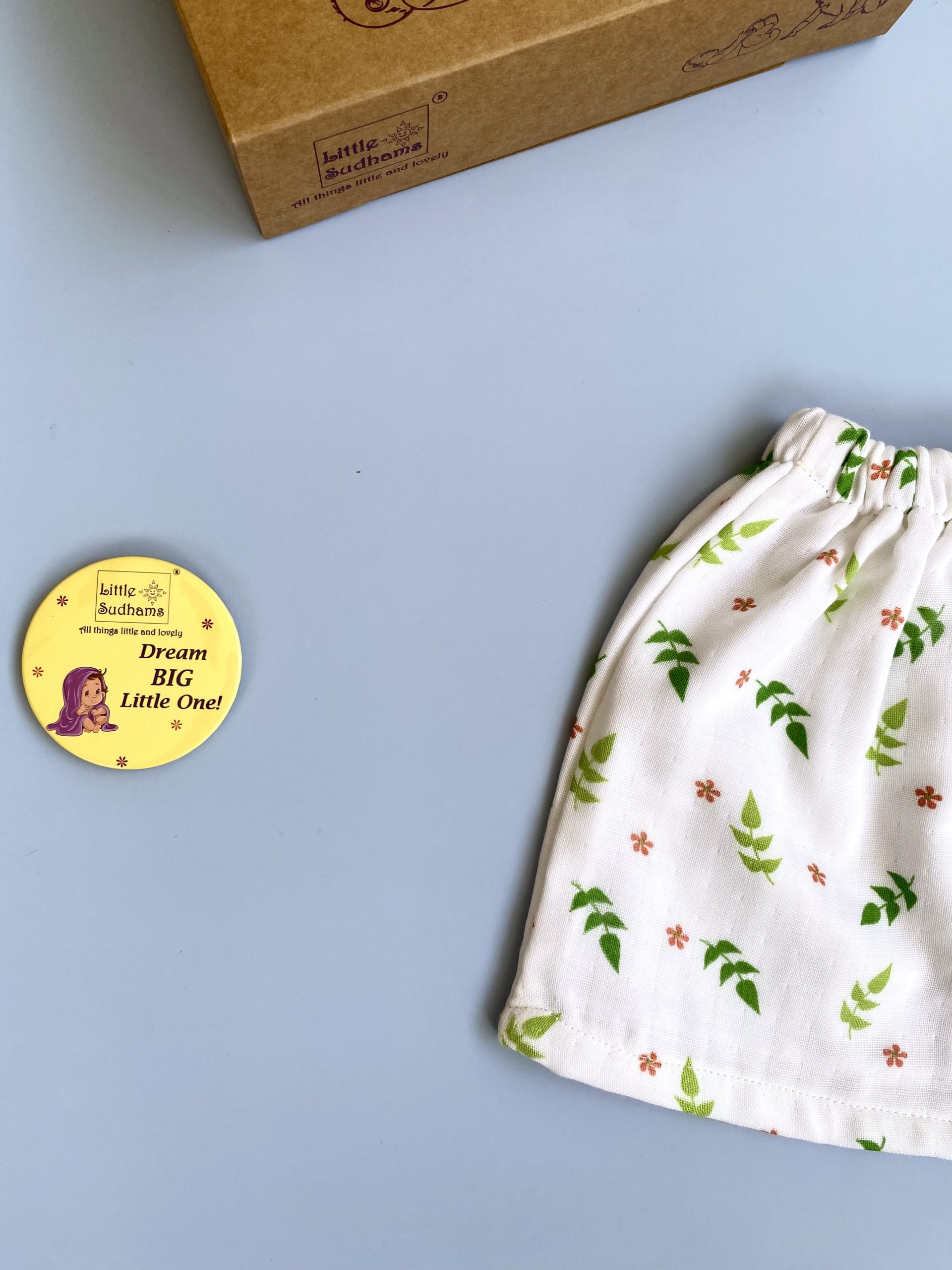 Organic Muslin Cotton Short-sleeve Set (LEAVES & Flowers) image 8