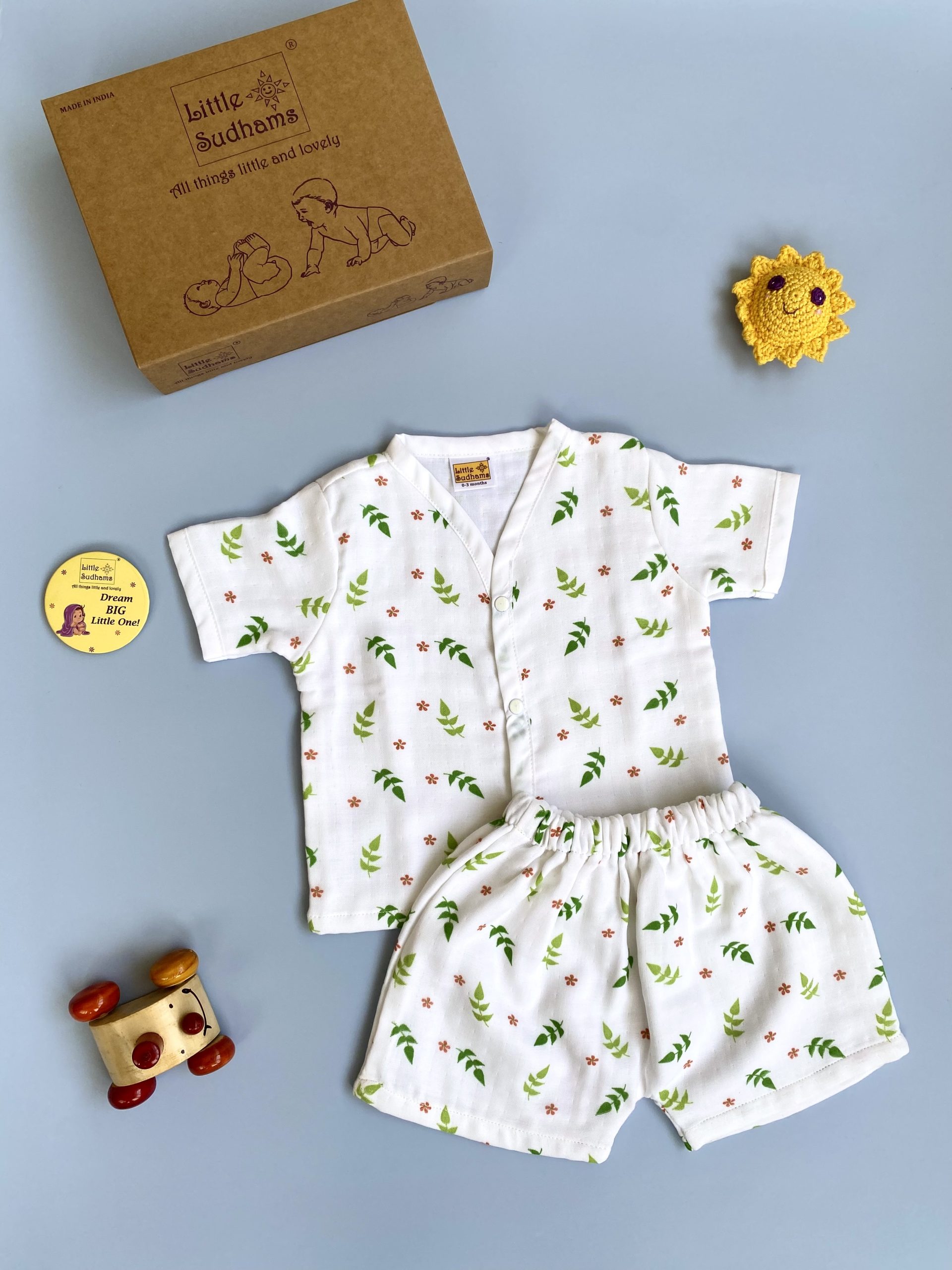 Organic Muslin Cotton Short-sleeve Set (LEAVES & Flowers) image 10