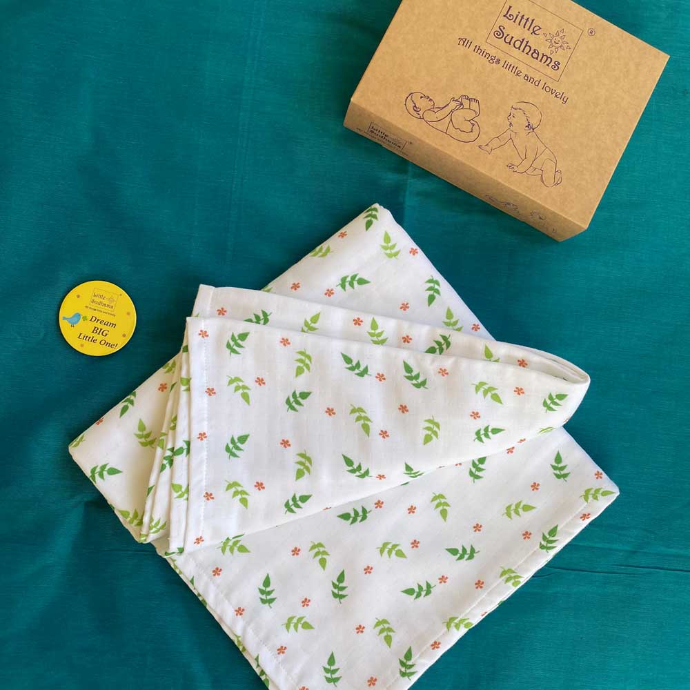4-LAYERED Muslin Cotton Baby Swaddle Blanket - Leaves & Flowers, 100CM X 100CM image 3