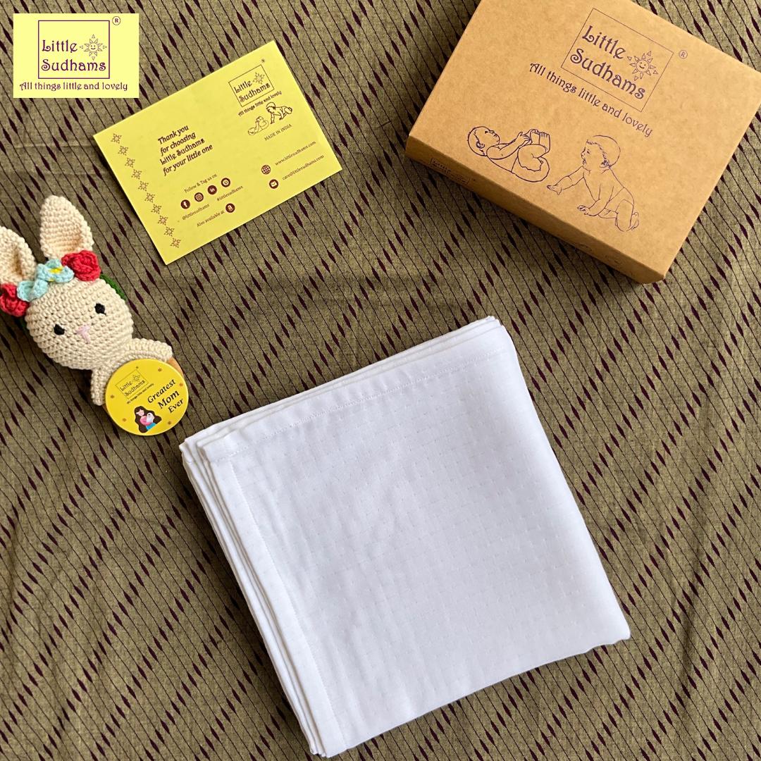 4-LAYERED Muslin Cotton Baby Swaddle Blanket (PACK Of 3 - Plain White) image 3
