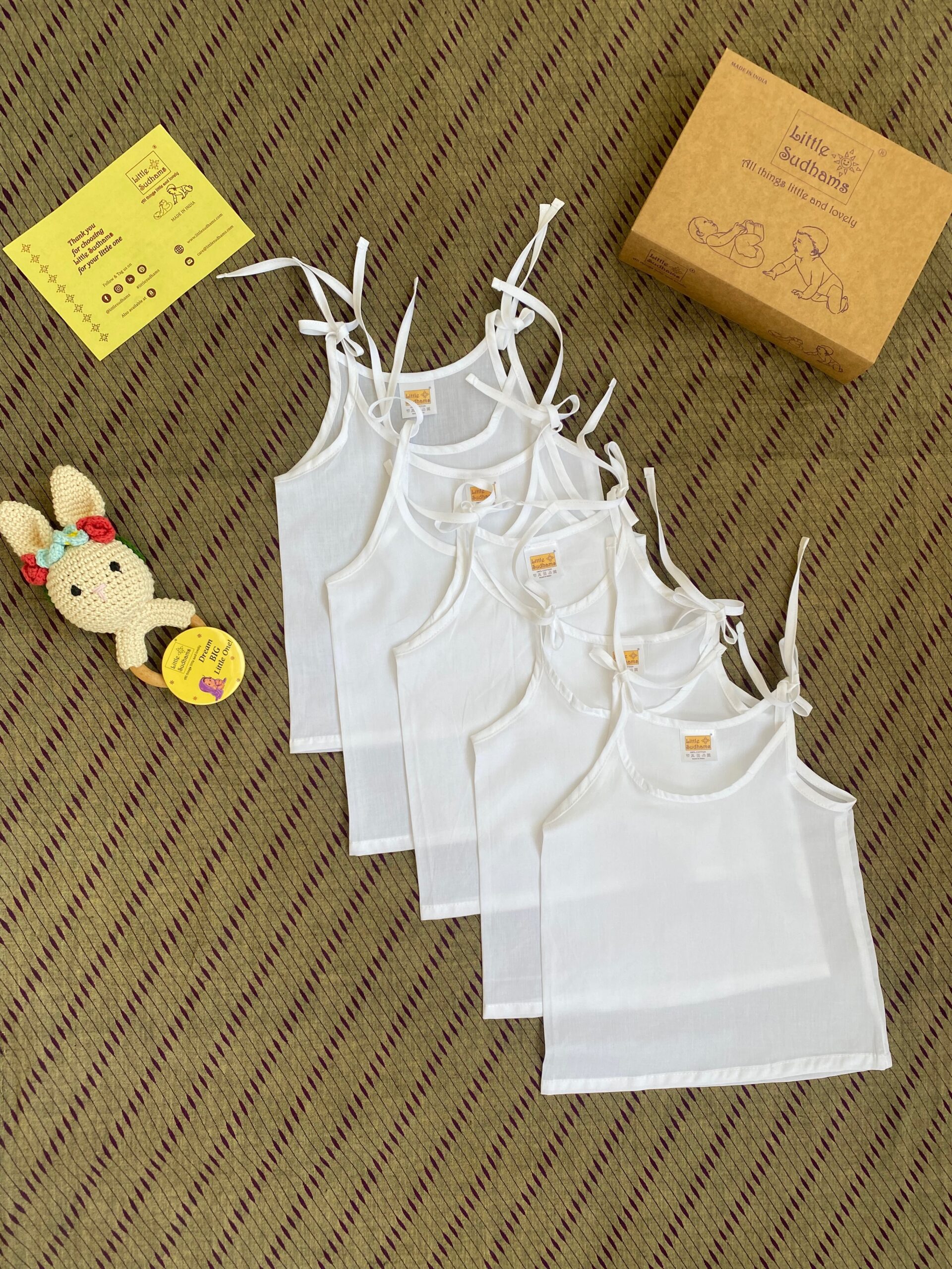 Organic Cotton Newborn Baby Tank Tops (AMNION) - White, Pack Of 5 image 3