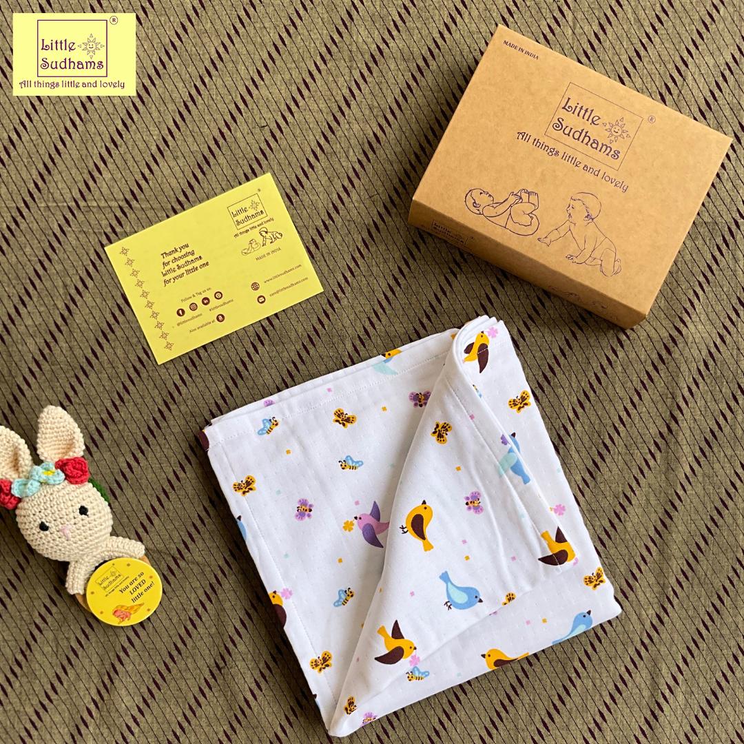 4-LAYERED Muslin Cotton Baby Swaddle Blanket - Birds & Butterflies, 100CM X 100CM image 4