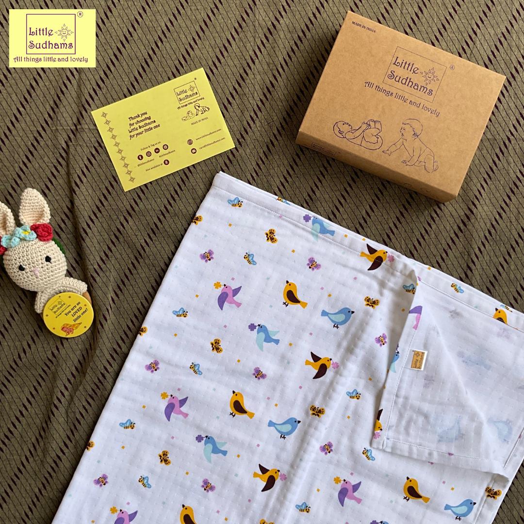 4-LAYERED Muslin Cotton Baby Swaddle Blanket - Birds & Butterflies, 100CM X 100CM image 5