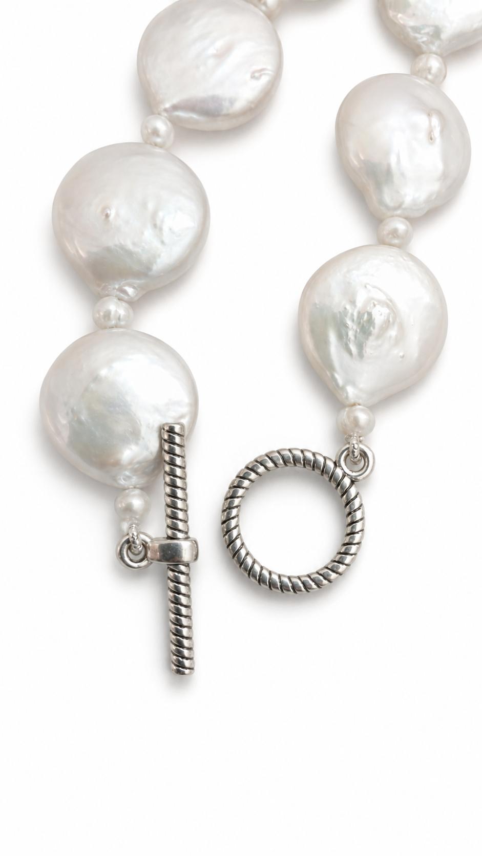 Large Freshwater Pearl Necklace, Statement Coin Pearl Necklace, Genuine Baroque Pearl Jewelry, Handmade Bridal Necklace, Wedding Gift For Her image 2