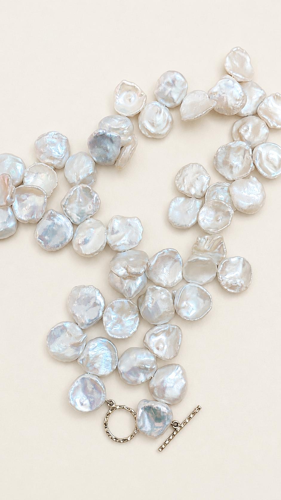 Statement Freshwater Pearl Necklace, Coin Pearl Necklace, Baroque Pearl Jewelry, Bold Bridal Necklace, Wedding Anniversary Gift For Her image 2